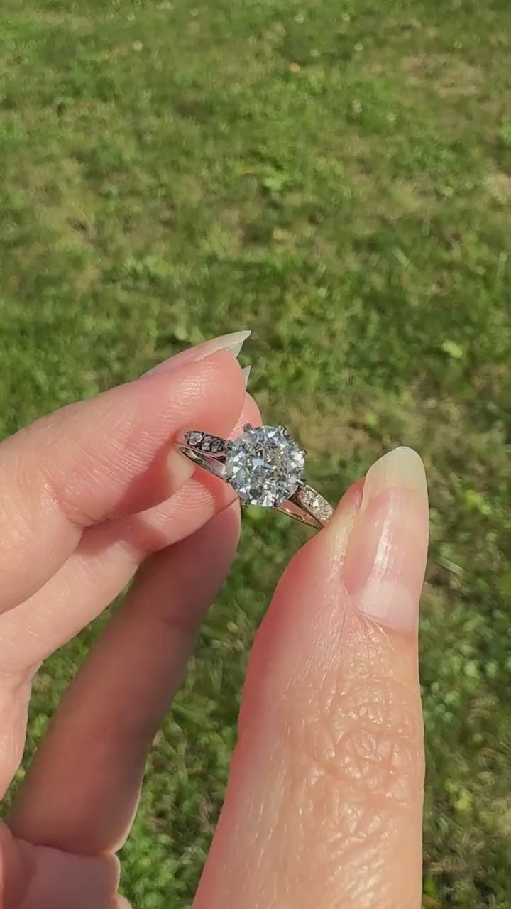 Antique Art Deco One Carat + Natural Old European Cut DIAMOND Solitaire Engagement Ring Old Mine Stacker 18k White Gold Wedding