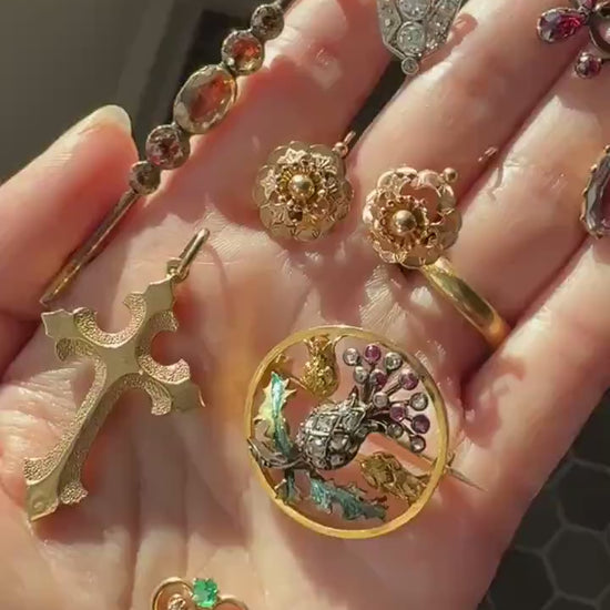 Pretzel Emerald Old Mine Cut Diamond PENDANT Antique 14k Gold Love Knot Bracelet or Necklace Charm Victorian Parts