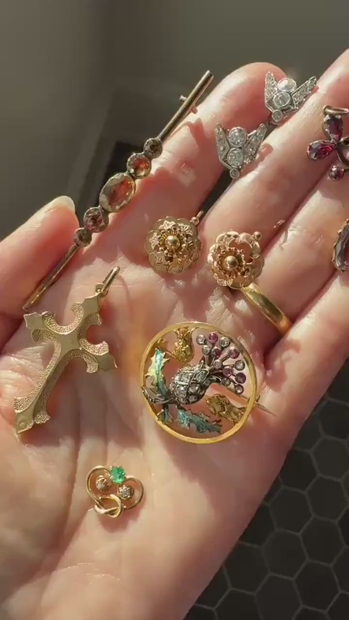 Pretzel Emerald Old Mine Cut Diamond PENDANT Antique 14k Gold Love Knot Bracelet or Necklace Charm Victorian Parts