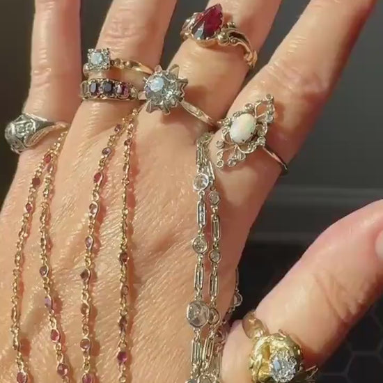 REGARD Antique Victorian Acrostic Ring 14k Gold Ruby Emerald Garnet Amethyst Rose Cut Diamond Band Ornate Stacker Engraved 1800s Love Token