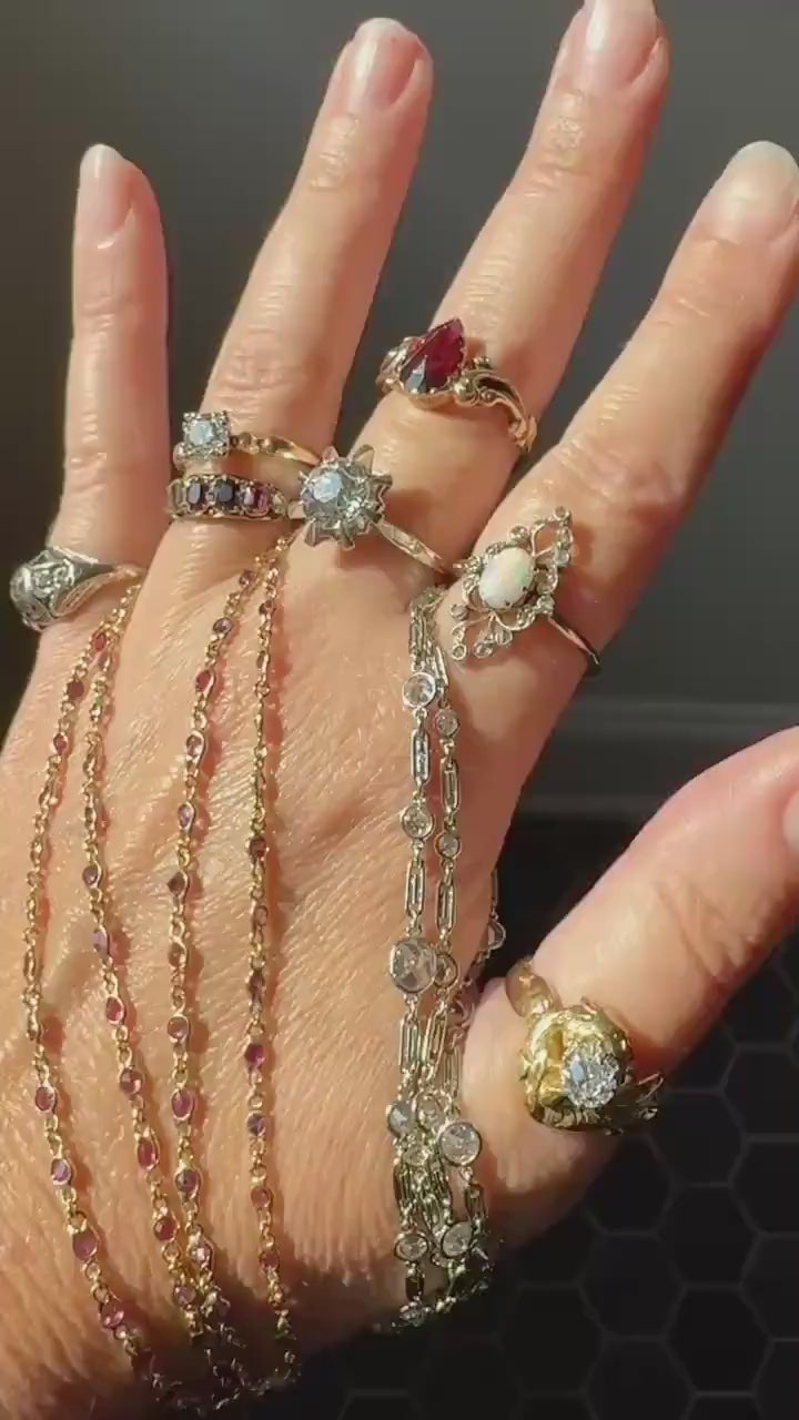 REGARD Antique Victorian Acrostic Ring 14k Gold Ruby Emerald Garnet Amethyst Rose Cut Diamond Band Ornate Stacker Engraved 1800s Love Token