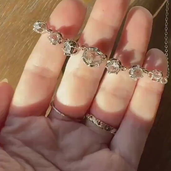 GEORGIAN French Antique 3 Carat Rose Cut DIAMOND Seven Stone Necklace Chain 18k Gold Silver Collet Open Back