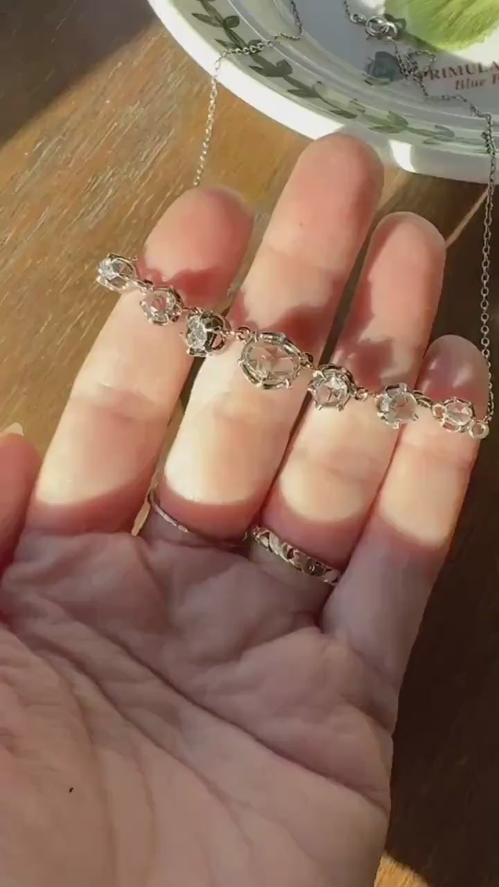 GEORGIAN French Antique 3 Carat Rose Cut DIAMOND Seven Stone Necklace Chain 18k Gold Silver Collet Open Back