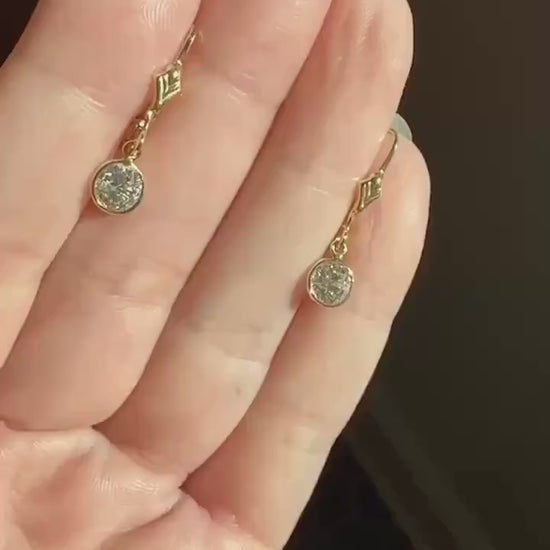 Vintage Dangle Earrings One Carat Tdw Natural Brilliant Cut DIAMOND 14k Gold Bezel Set Arrow Sparklers 1Ctw