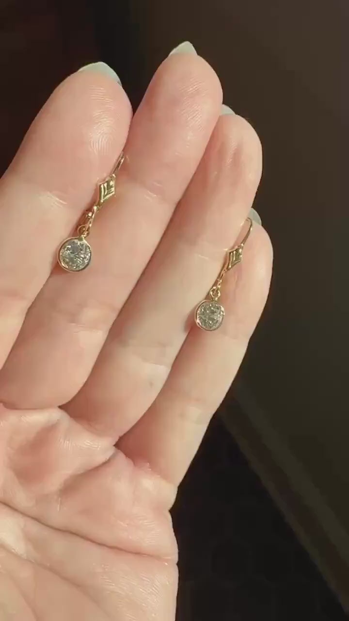 Vintage Dangle Earrings One Carat Tdw Natural Brilliant Cut DIAMOND 14k Gold Bezel Set Arrow Sparklers 1Ctw