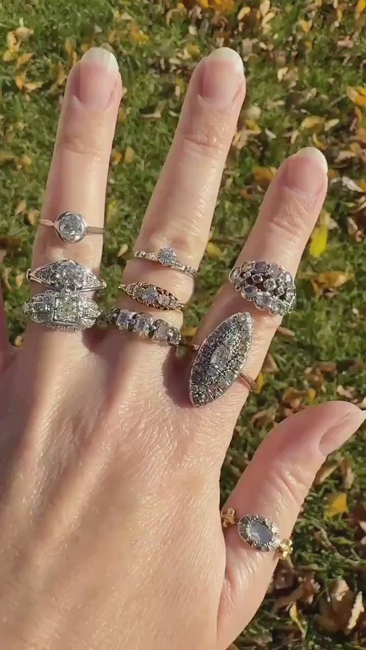 TALL Antique Eye Clean Old European Cut DIAMOND Solitaire Engagement Ring Art Deco 14k White Gold Unique Stacker Romantic Gift Wheat Engrave