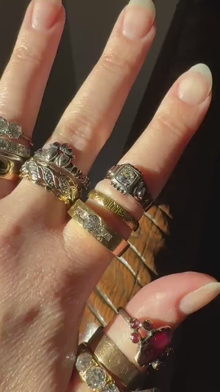 Unique " AF " Shield Signet Ring Antique Engraved Band 9k Gold Solid Unisex Stacker Figural Ready to Engrave / Personalize