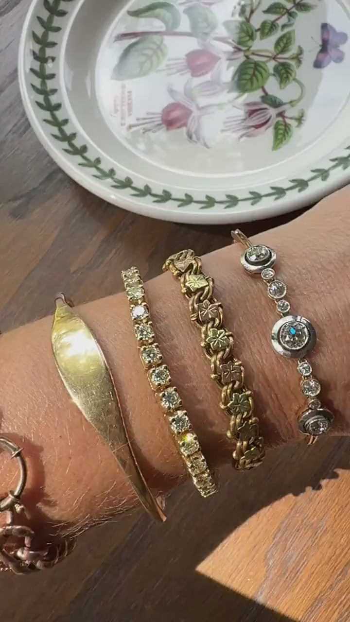 Victorian ANTIQUE 8.4mm Wide Curb Chain Bracelet with XL Spring Ring Bolt Clasp 8k Rosy Gold Wriststack Staple