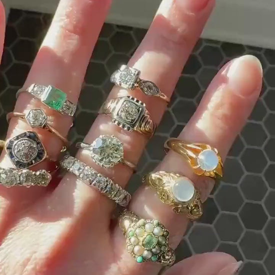 Antique Rose Cut Diamond Trapezoid Sapphire HALO Ring 18k Gold Blue Target Bullseye Square Geometric Stacker