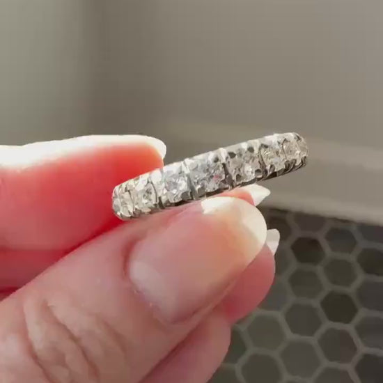 FRENCH Antique Art Deco 2.7 Carats 18 Old Mine Cut DiAMOND Full ETERNITY Band Ring 18k White GOLD Wedding Anniversary Beveled OmC