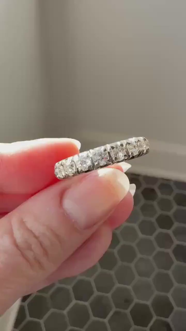 FRENCH Antique Art Deco 2.7 Carats 18 Old Mine Cut DiAMOND Full ETERNITY Band Ring 18k White GOLD Wedding Anniversary Beveled OmC
