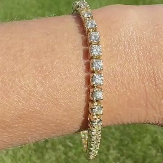 Vintage 7 CARATS Natural DIAMOND Tennis Bracelet Line Eternity 20.7g 14k Yellow Gold Solid 40 Older Brilliant Cut Stones Riviere 7Ctw
