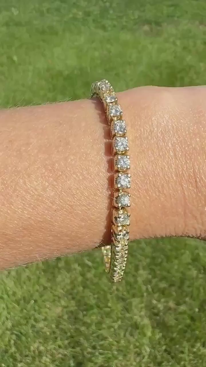 Vintage 7 CARATS Natural DIAMOND Tennis Bracelet Line Eternity 20.7g 14k Yellow Gold Solid 40 Older Brilliant Cut Stones Riviere 7Ctw