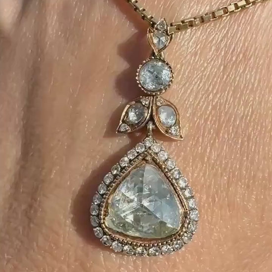 PEAR Triangular Antique XL Natural Old Dutch Rose Cut DIAMOND 3.5 Carat Chubby Pendant 14k Gold Xx Carat Retro Vintage 18k Venetian Chain