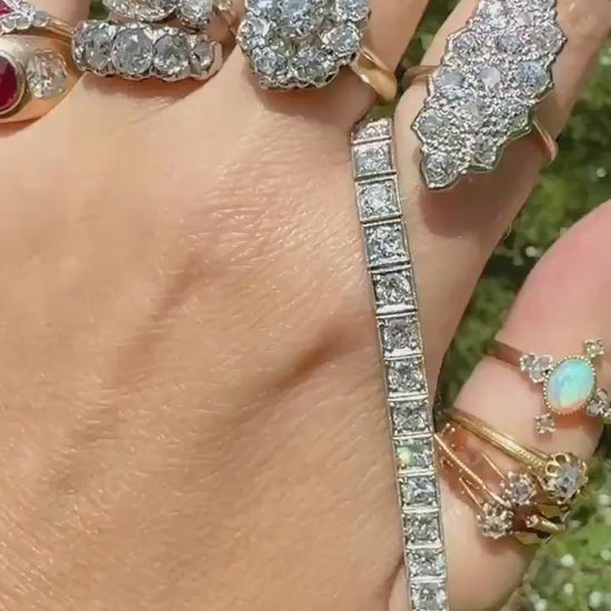 Antique Old Mine Cut Angled Bypass Three Stone Ring Rose Accents French 18k Gold Stacker Band Ringstack Ornate Swirl OMC Belle Epoque