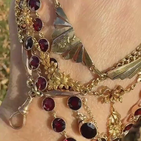 IVY French Art Deco Antique 12g 18k Gold Two Tone Necklace Drapery Paperclip Chain Collar Fan Pendant Figural Architectural Geometric Fanned