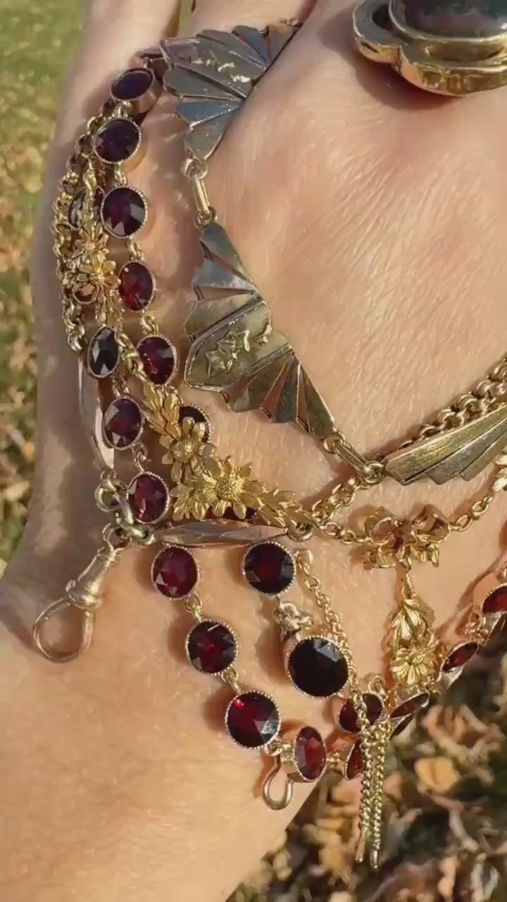 IVY French Art Deco Antique 12g 18k Gold Two Tone Necklace Drapery Paperclip Chain Collar Fan Pendant Figural Architectural Geometric Fanned