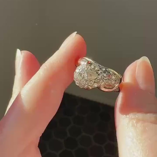 SNAKE Antique Figural Ring Chunky 1.5 Carat Rose Old Mine Cut Diamonds Encrusted Head Center Pear Ruby Eyes 18k Gold Solid 3D Band
