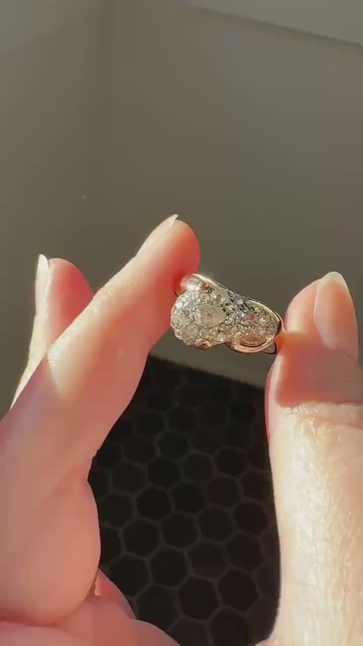SNAKE Antique Figural Ring Chunky 1.5 Carat Rose Old Mine Cut Diamonds Encrusted Head Center Pear Ruby Eyes 18k Gold Solid 3D Band