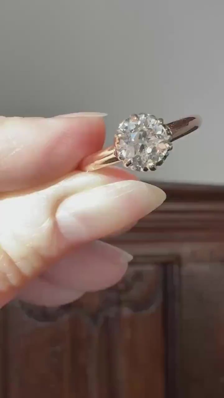 Ornate Classic Victorian Antique One Carat Old Mine Cut DiAMOND Solitaire Ring French 18k Rosy GOLD Engagement All Original Setting & Stone