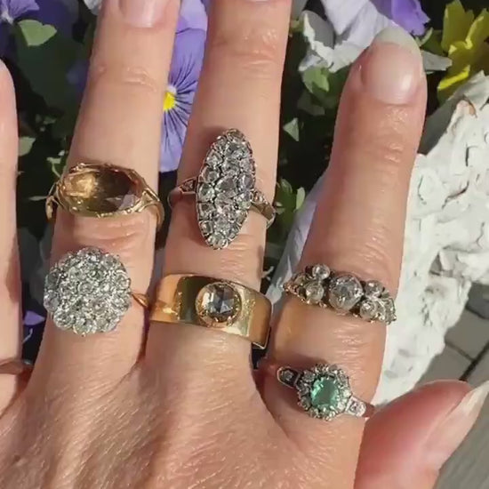 Emerald Old Mine Cut Diamond ANTIQUE Halo Ring 18k Gold Platinum Stacker