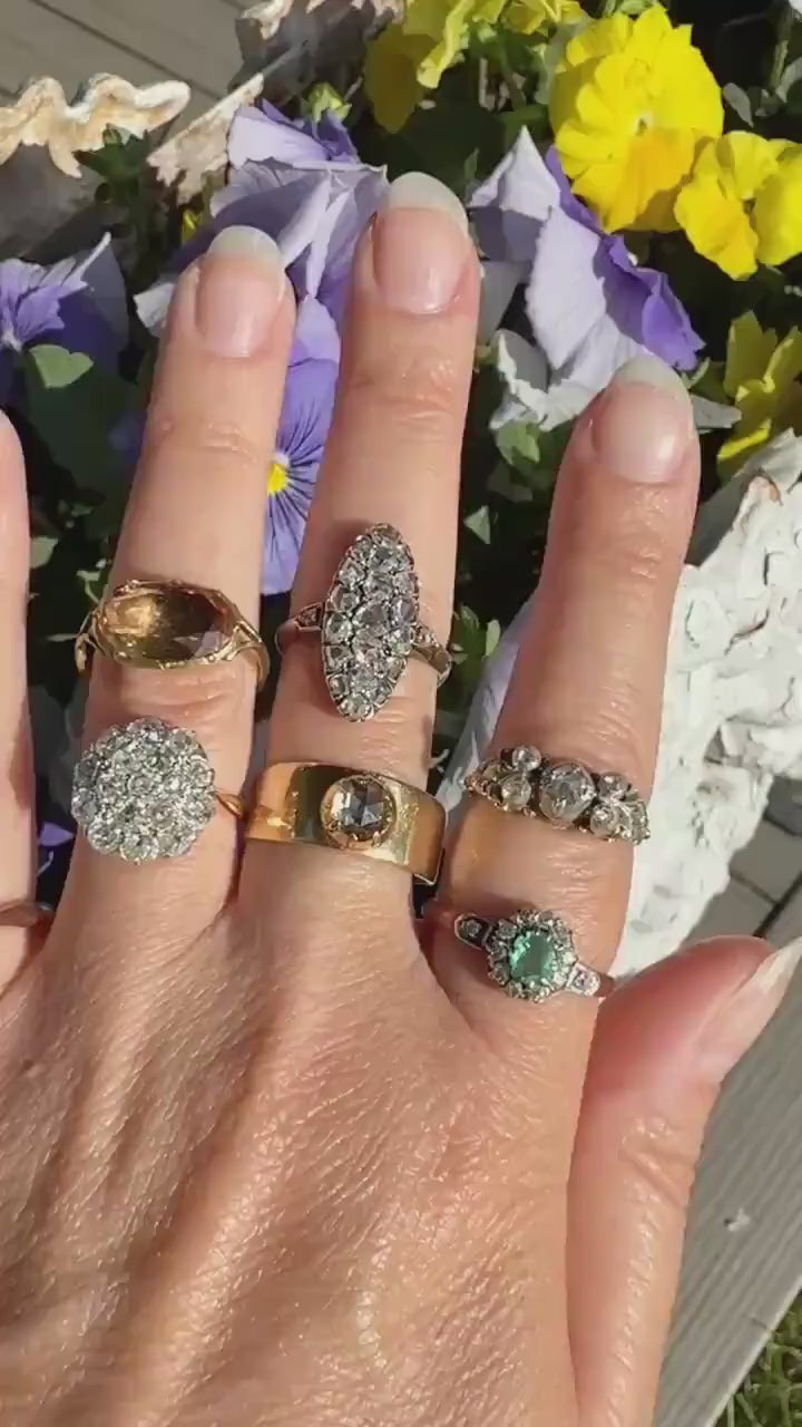 Emerald Old Mine Cut Diamond ANTIQUE Halo Ring 18k Gold Platinum Stacker