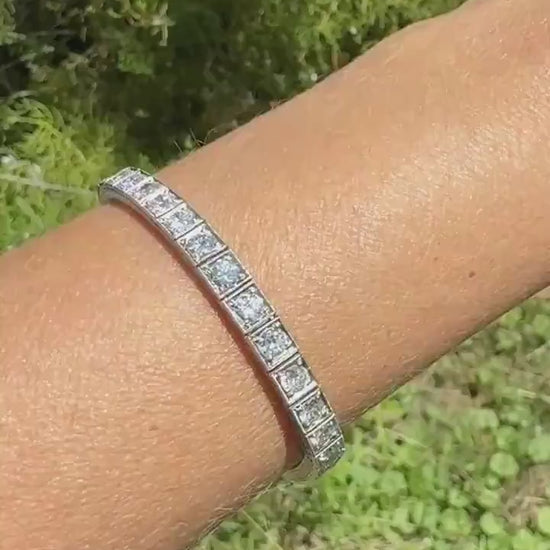 Art Deco 6.25 CARAT 39 Transitional Cut DIAMOND Line Riviera Tennis Bracelet Platinum French Vintage Eternity Square Riviere Wriststack
