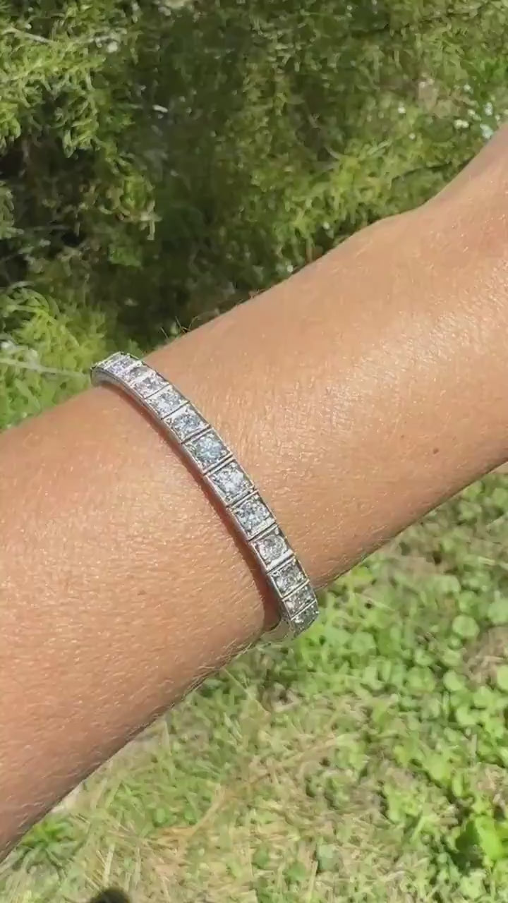 Art Deco 6.25 CARAT 39 Transitional Cut DIAMOND Line Riviera Tennis Bracelet Platinum French Vintage Eternity Square Riviere Wriststack