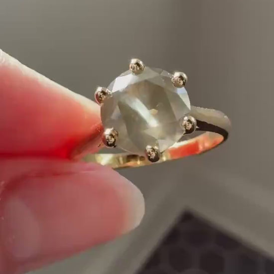 Fancy Intense Yellowish Gray Natural Diamond 2.4 Carat Solitaire Ring Smoky Inner Glow Aura French Vintage 18k Gold Unique Engagement Ooak
