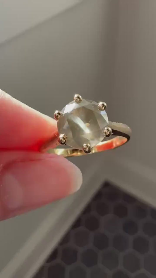 Fancy Intense Yellowish Gray Natural Diamond 2.4 Carat Solitaire Ring Smoky Inner Glow Aura French Vintage 18k Gold Unique Engagement Ooak