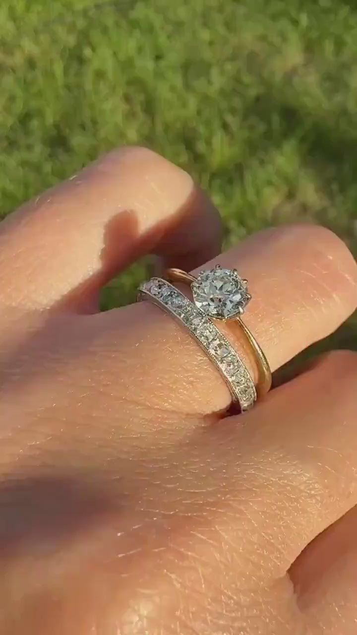 Antique Natural .7 Carat Old Mine Cut Diamond Eye Clean Solitaire 18k Gold Edwardian Victorian Original Engagement Ring Stacker