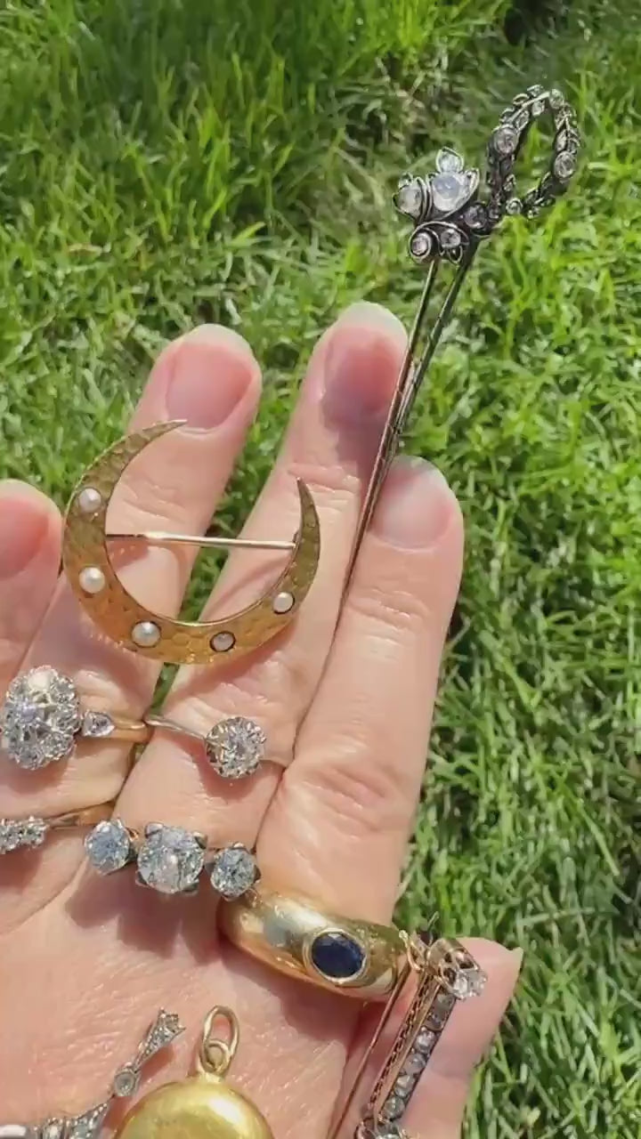 GARLAND Figural Old Mine Rose Cut DIAMOND Antique Stick Pin c1920for Ring Pendant Bracelet Conversion 18k White Gold Silver Edwardian Deco