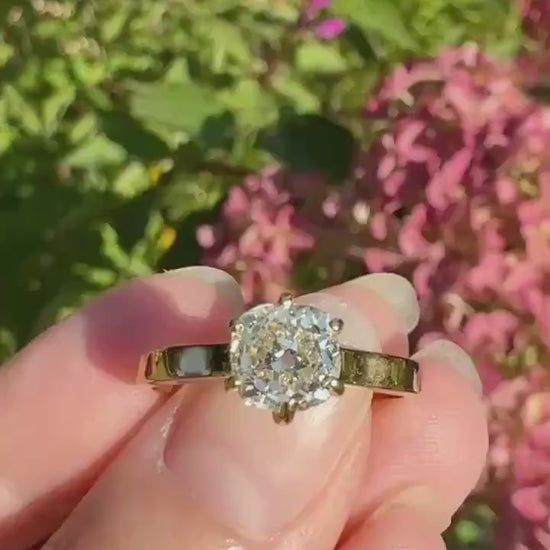 Antique 1.3 CARAT Natural Eye Clean Old Mine Cushion Cut DIAMOND Solitaire French Vintage Engagement Ring 18k Gold Solid Yellow 1.3Ct OMC