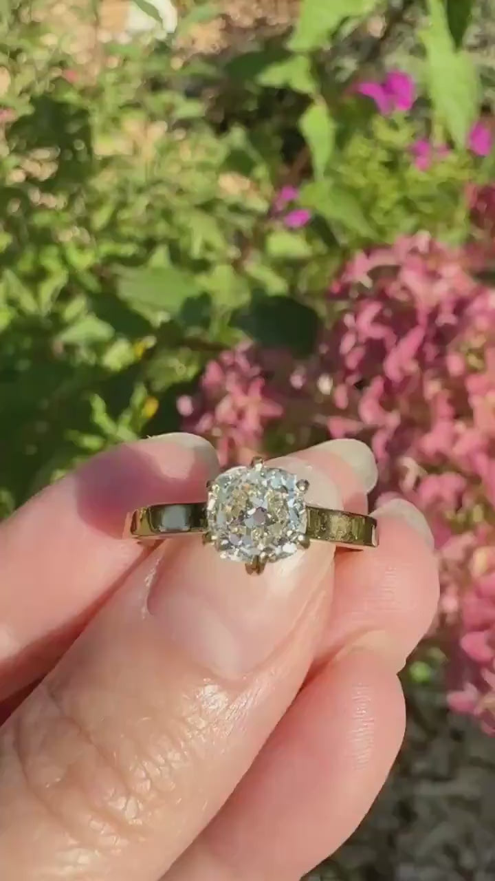 Antique 1.3 CARAT Natural Eye Clean Old Mine Cushion Cut DIAMOND Solitaire French Vintage Engagement Ring 18k Gold Solid Yellow 1.3Ct OMC