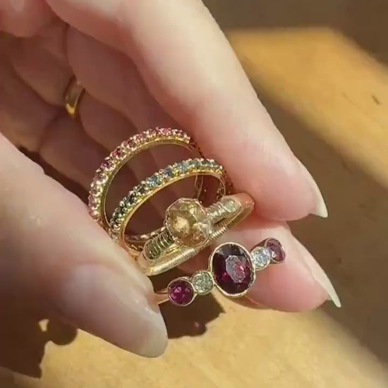 Georgian Old Cut Natural Peach Imperial Topaz Collet Set Coiled Shank Ring Snake? Comfort Fit Unique Gemset Stacker