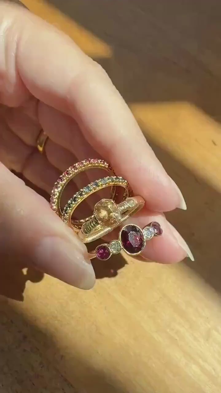 Georgian Old Cut Natural Peach Imperial Topaz Collet Set Coiled Shank Ring Snake? Comfort Fit Unique Gemset Stacker