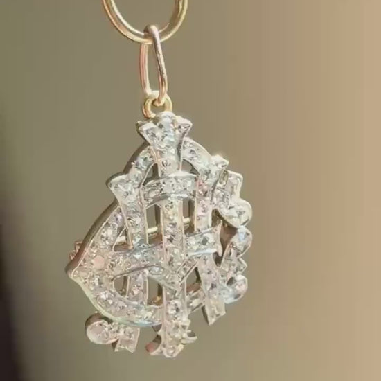 AEI Amity Eternity Infinity Antique 2.5 Carat Old Mine Rose Cut Diamond Initial XL Pendant Heavy Figural 14k Gold Platinum 3D Letter 2.5Ct