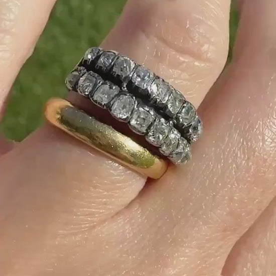 Antique 1.25 Carat Chunky Old Mine Cut DIAMOND Georgian 10k Gold Half Hoop Cigar Band Double Row Ring Silver Collets Gift Stacker 1.25Ct OMC