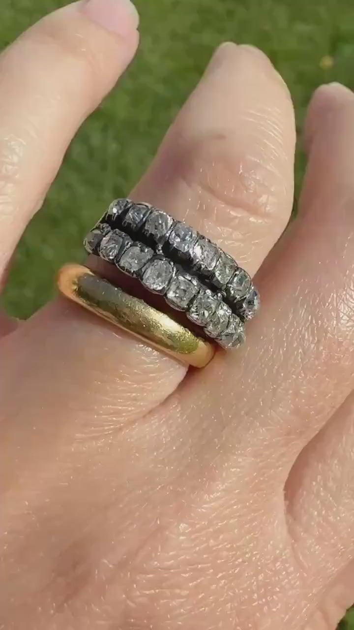 Antique 1.25 Carat Chunky Old Mine Cut DIAMOND Georgian 10k Gold Half Hoop Cigar Band Double Row Ring Silver Collets Gift Stacker 1.25Ct OMC