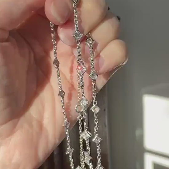 Vintage 2 Carats Natural Old Mine Cut DIAMOND Square Pendants 18k White Gold Solid Station Chain Necklace Minimalist Diamonds by the Yard