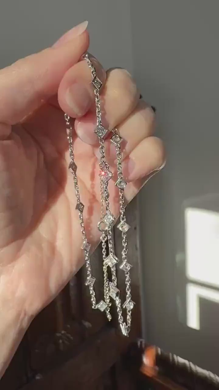 Vintage 2 Carats Natural Old Mine Cut DIAMOND Square Pendants 18k White Gold Solid Station Chain Necklace Minimalist Diamonds by the Yard