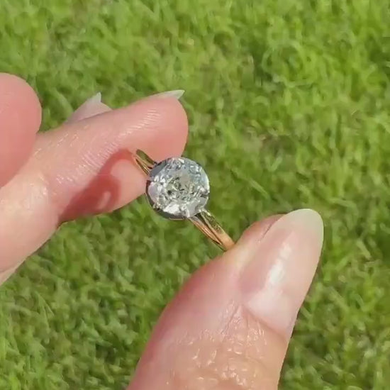 Antique .75 CARAT Natural Old Mine Cushion Elongated DIAMOND Solitaire Engagement Ring 18k Gold Solid Yellow Prong