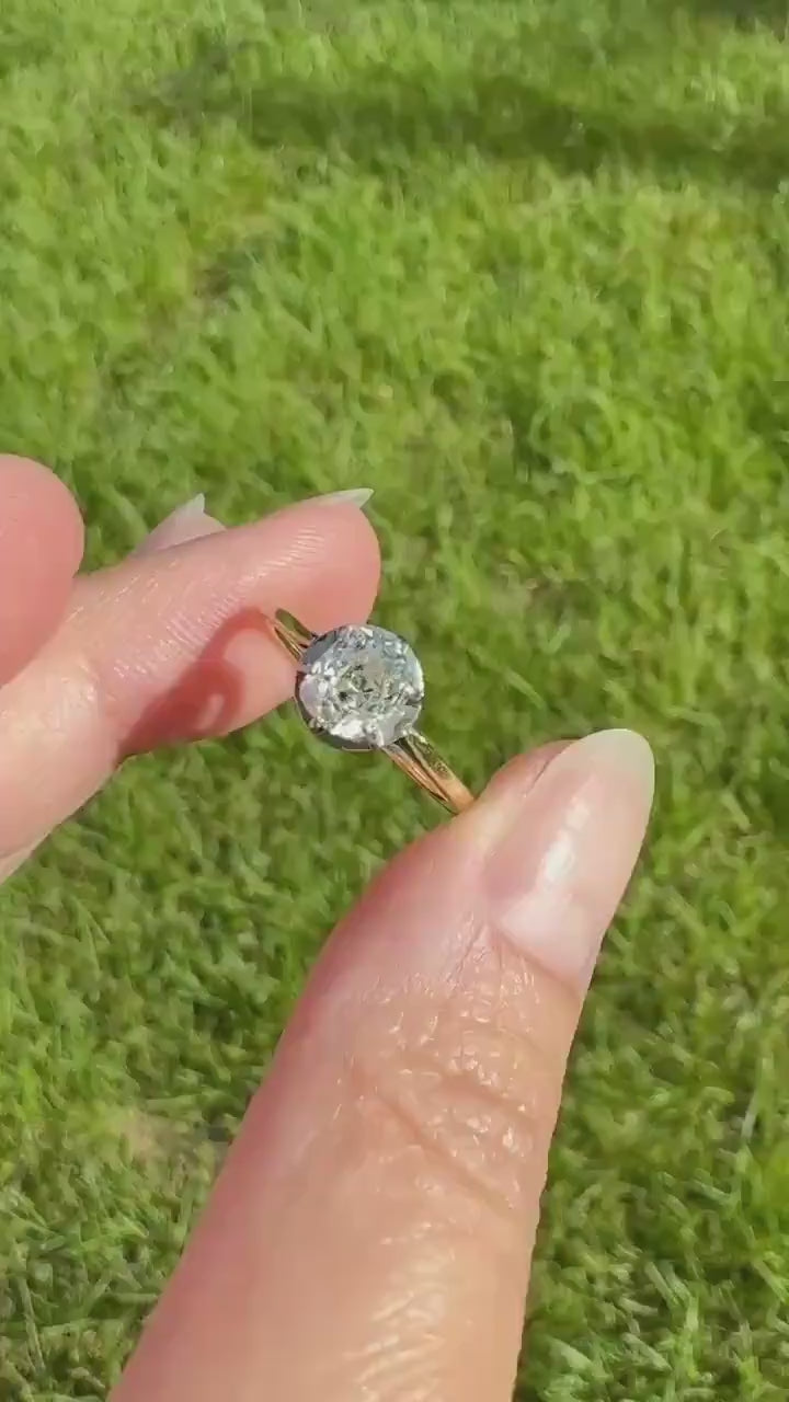 Antique .75 CARAT Natural Old Mine Cushion Elongated DIAMOND Solitaire Engagement Ring 18k Gold Solid Yellow Prong
