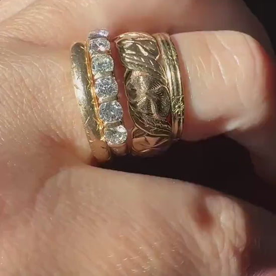 Engraved Comfort Fit Antique Victorian Skinny Band 3.3g 14k Gold Sz 7.25 Wedding Ring JR Wood Stacker Something Old Minimalist Man Unisex