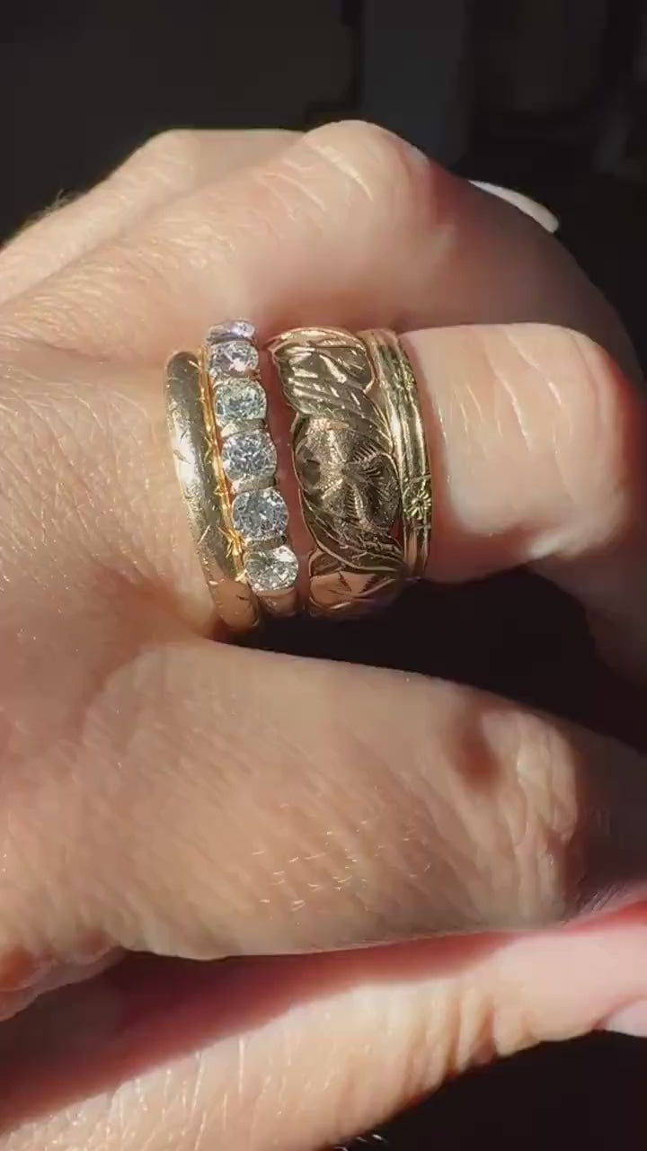 Engraved Comfort Fit Antique Victorian Skinny Band 3.3g 14k Gold Sz 7.25 Wedding Ring JR Wood Stacker Something Old Minimalist Man Unisex