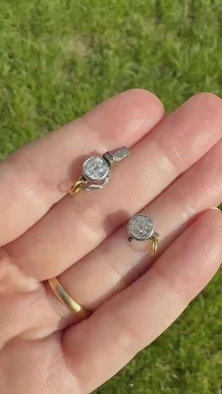 French Antique 18k Gold Platinum 1.3 Carat Tdw Chunky Old Mine Cut DIAMOND Clasp Pendant Charm Parts Findings Extender Connector Art Deco
