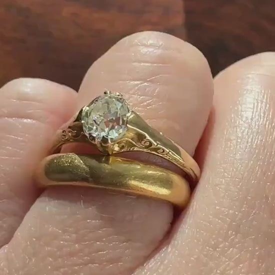 Scrolled Eye Clean Antique .7 Carat Old Mine Cut DIAMOND Solitaire Ornate Victorian Engagement Ring 18k Gold Romantic Gift Stacker .7Ctw OMC
