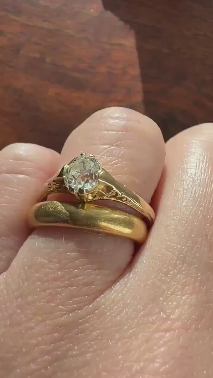 Scrolled Eye Clean Antique .7 Carat Old Mine Cut DIAMOND Solitaire Ornate Victorian Engagement Ring 18k Gold Romantic Gift Stacker .7Ctw OMC