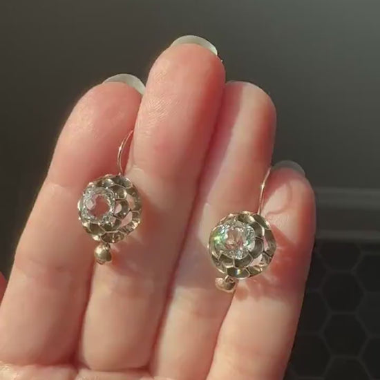 Victorian Large 2.8 Carats Total Antique Dangle Earrings Super Chunky Clear White Old " Mine " Cushion Cut Paste 10k Gold 2.8ctw