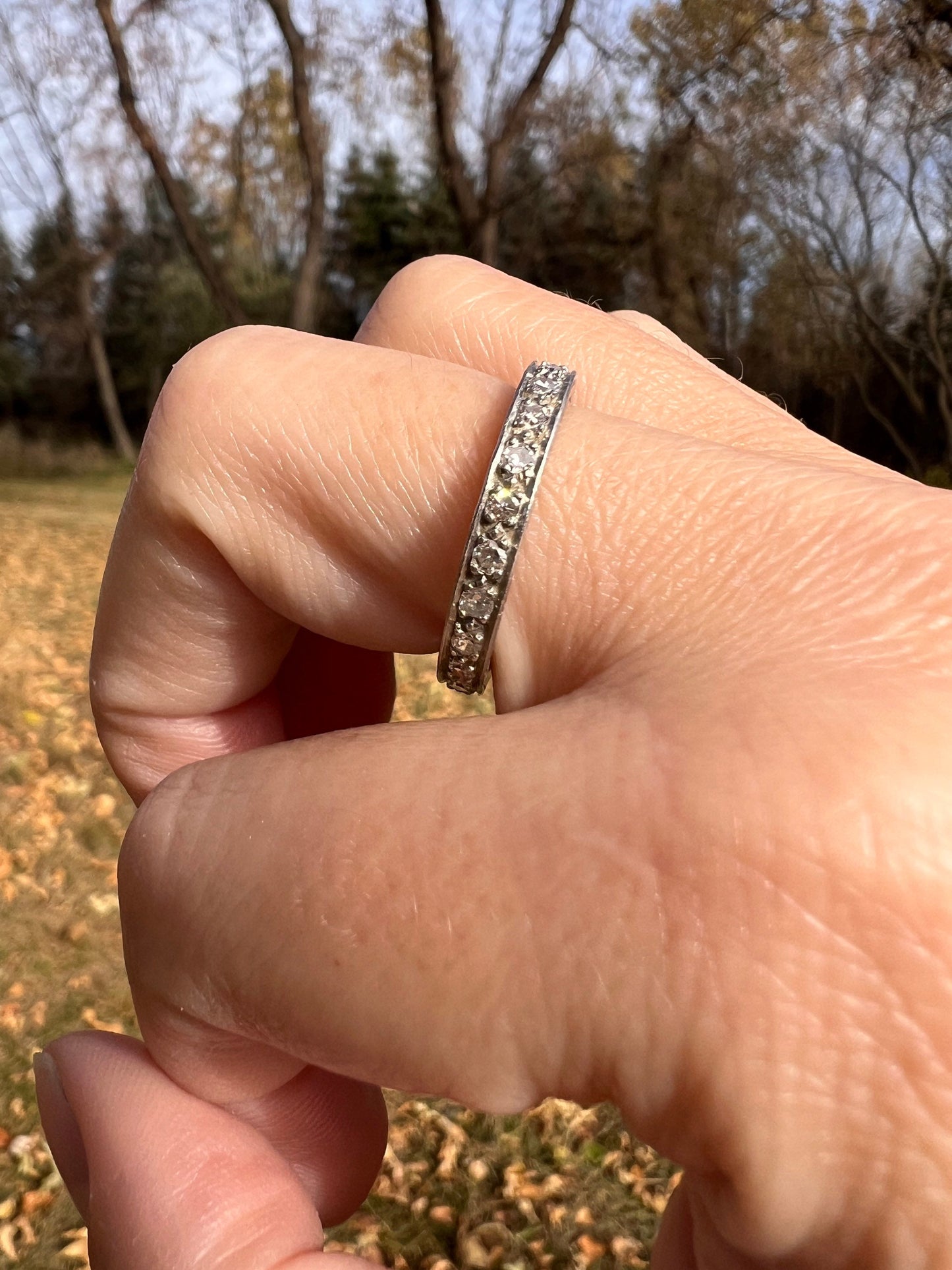 FRENCH Antique PLATINUM 23 Old Single Cut Diamond FuLL ETERNiTY Band Ring Chunky Wedding Anniversary Stacker Romantic Gift Engraved Edge
